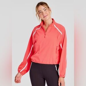 JoyLab Women's Woven Piped 1/2
Zip Windbreaker, XXL - Coral Red